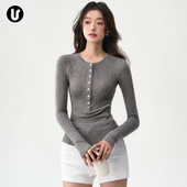 美利奴羊毛瑜伽服长袖 女修身 普拉提训练服运动上衣跑步健身t恤冬