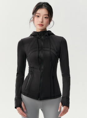 瑜伽服外套女户外跑步训练套装修身速干运动长袖连帽子健身服上衣