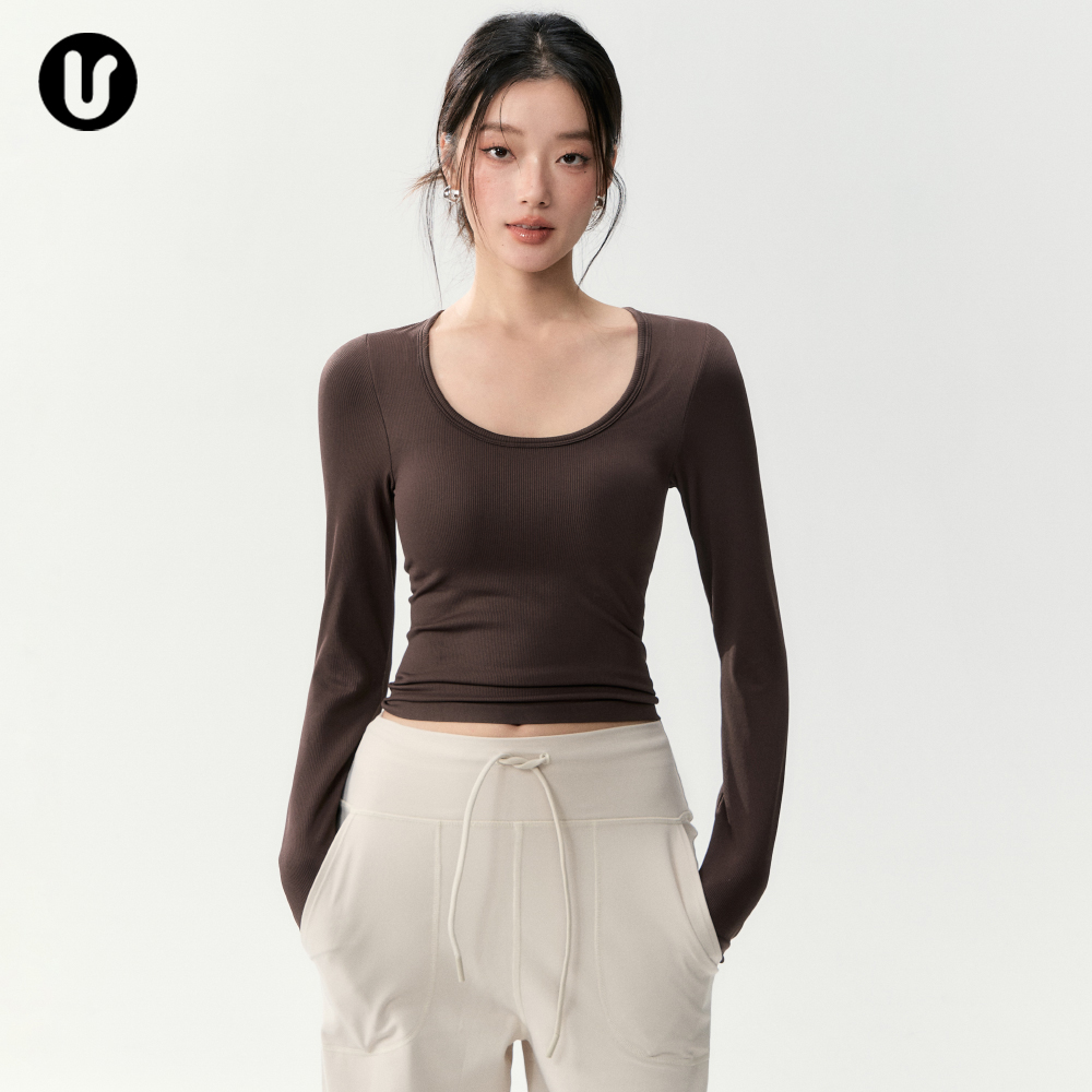 Umeko瑜伽服U领高弹螺纹运动长袖