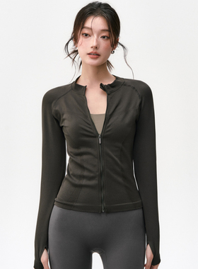 运动外套女秋冬新款修身跑步骑行健身上衣速干瑜伽服黑色长袖套装