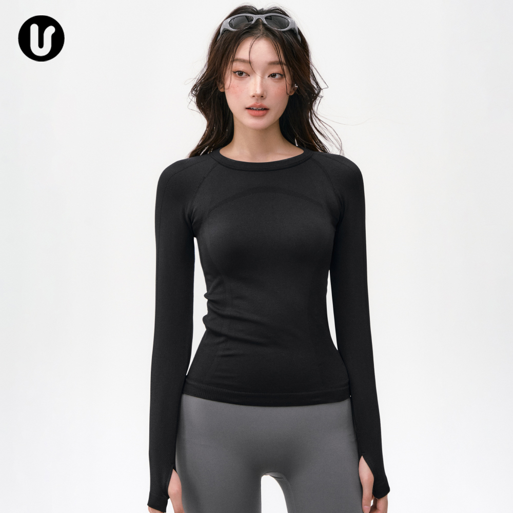Umeko瑜伽上衣圆领透气运动长袖