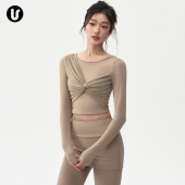 露背健身衣 跑步普拉提训练服套装 瑜伽服上衣女新款 带胸垫运动长袖