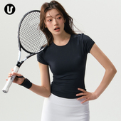 运动短袖 健身上衣 女速干瑜伽t恤跑步普拉提训练服网球羽毛球套装