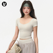 带胸垫瑜伽服短袖 运动t恤普拉提训练跑步健身上衣 女速干透气短款