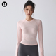 Umeko健身服女新款 粉色 圆领紧身运动上衣跑步普拉提瑜伽速干长袖