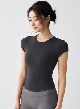 Umeko运动短袖女紧身速干瑜伽服t恤跑步普拉提训练套装健身上衣夏