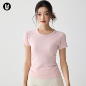 Umeko运动短袖 女粉色速干透气跑步瑜伽服上衣普拉提训练健身套装