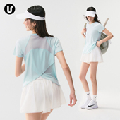 瑜伽服短袖 网纱透气跑步运动T恤羽毛球宽松速干健身上衣 女春新款