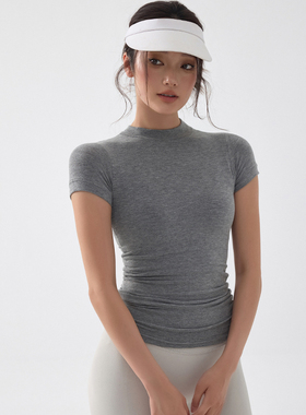 半高领紧身运动短袖女新款跑步速干瑜伽服上衣普拉提训练健身t恤