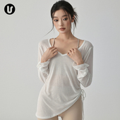 Umeko运动罩衫 白色 新款 女宽松薄款 健身上衣速干T恤跑步瑜伽服长袖