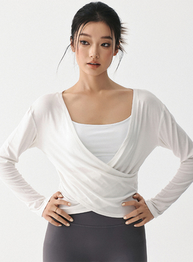 Umeko运动长袖罩衫女新款速干网纱瑜伽服训练普拉提白色健身上衣