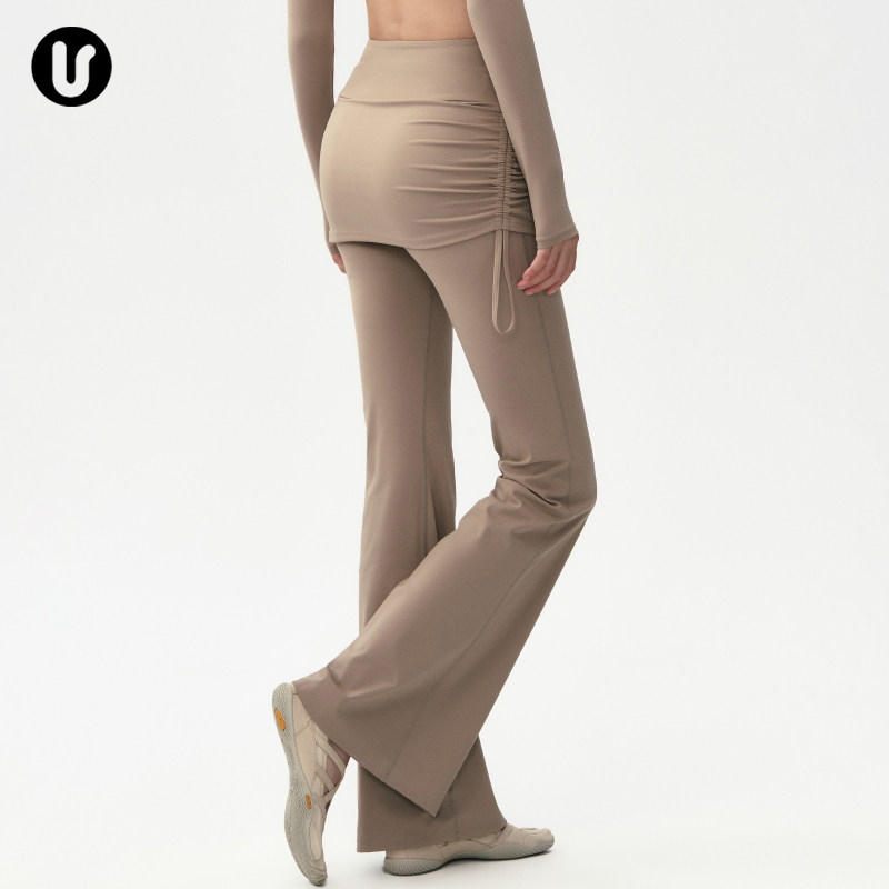 运动长裤女假两件微喇速干跑步瑜伽健身服羽毛球普拉提裤子套装春