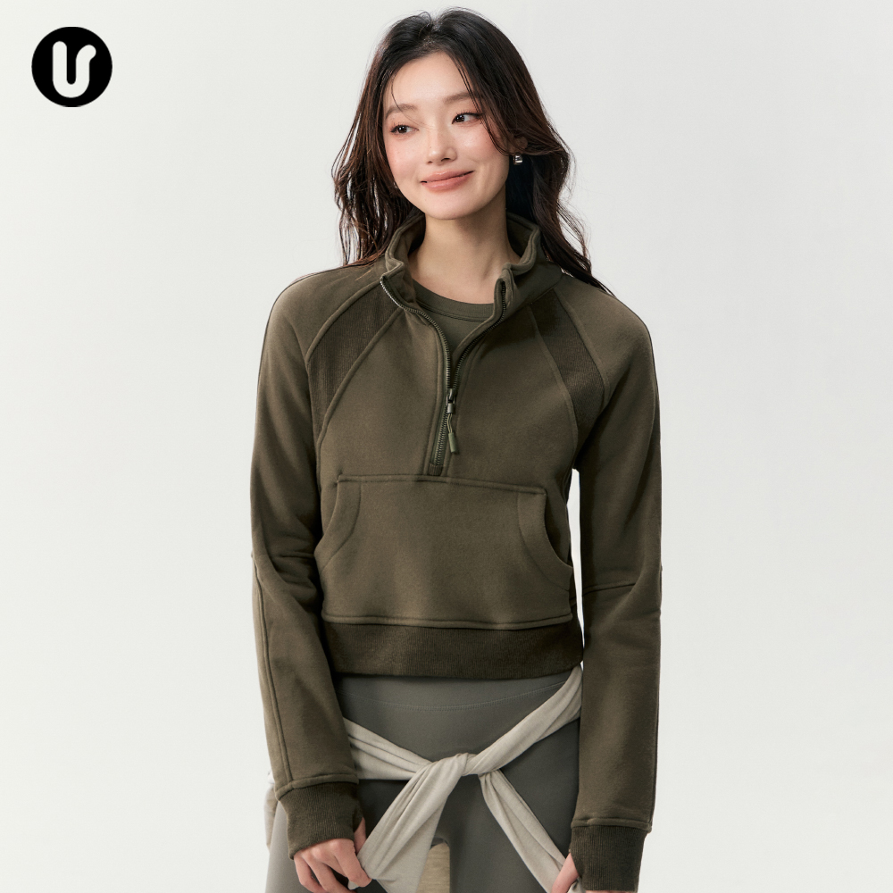 加绒瑜伽服上衣女秋冬加厚保暖户外跑步运动长袖宽松休闲健身外套