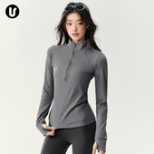 秋冬加绒瑜伽服女紧身半高领运动长袖 健身外套 普拉提训练上衣套装