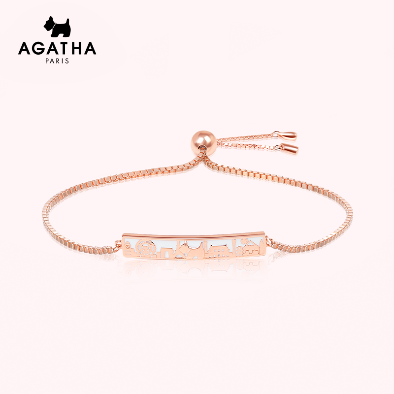 【进口免税】agatha/瑷嘉莎925银环游世界系列建筑小狗手链女高级