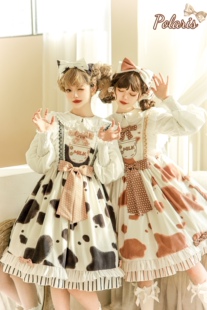 全款【牛奶团子2.0新色】北极星原创Lolita奶牛印花绒秋冬JSK