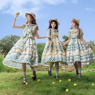 *柠檬夏*1.31尾款北极星国牌原创Lolita柄图大裙摆分体套装连衣裙