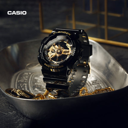 casio卡西欧海外旗舰店GA-110GB手表男士黑金官方官网正品gshock