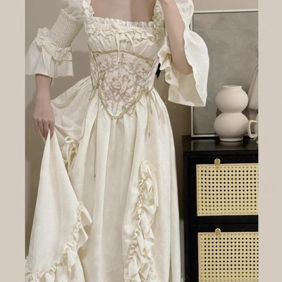 天使摇篮 法式复古宫廷设计感白色连衣裙腰封早秋套装