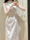 「告白」蕾丝轻纱挂脖旗袍复古修身 订婚礼服裙小众晨袍新娘连衣裙