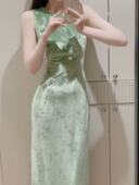 修身 原创「清竹旗袍」新中式 翠绿无袖 简约气质连衣裙旗袍夏