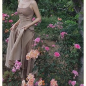 清仓 裸色中长高腰吊带芾连衣裙赫尔本风长裙 香槟