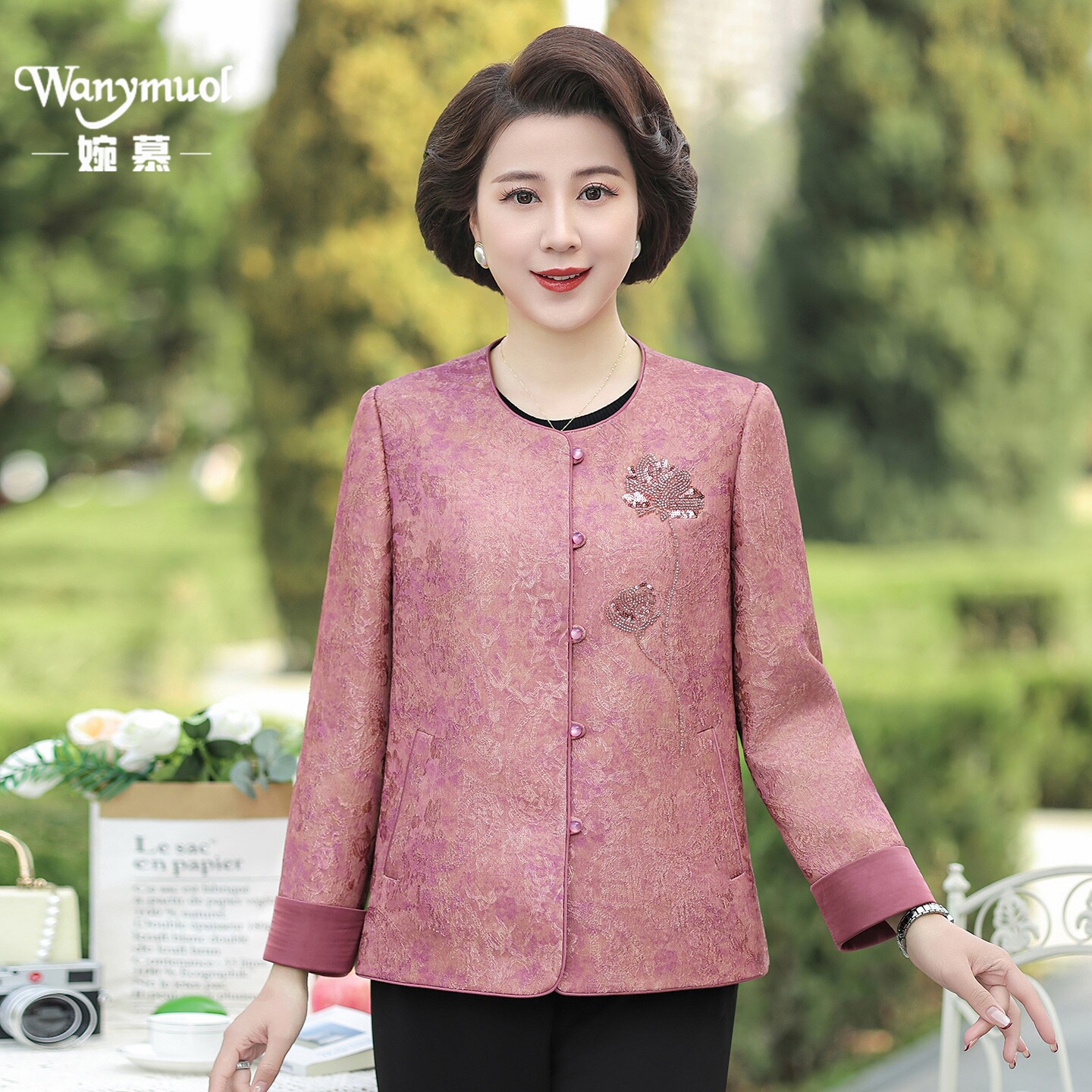 妈妈高档外套春秋新款老太太上衣中老年女装5060岁新中式国风夹克