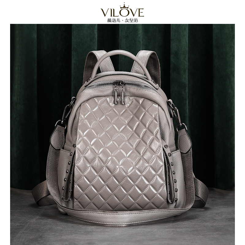 菱格背包女2021新款真皮包包皮质