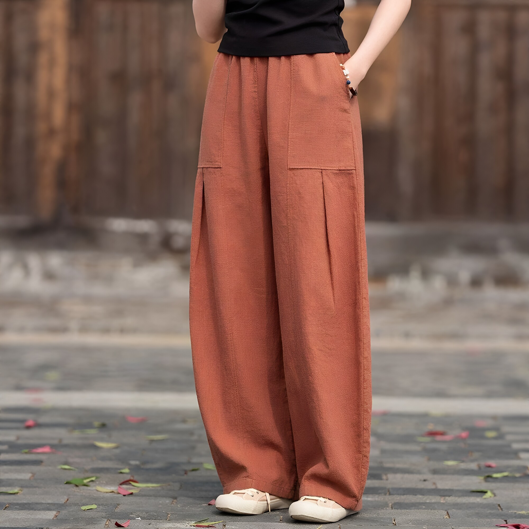 复古棉麻高腰灯笼裤女夏文艺纯色显瘦棉质休闲裤宽松通勤垂感长裤