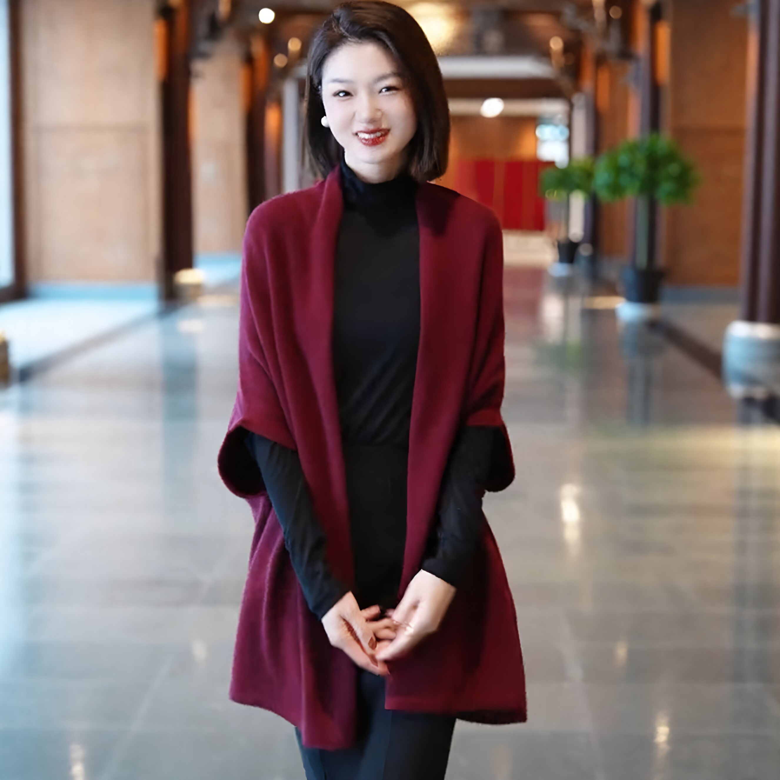 春秋季新款女士时尚中长款宽松显瘦百搭休闲保暖针织毛衣披肩上衣