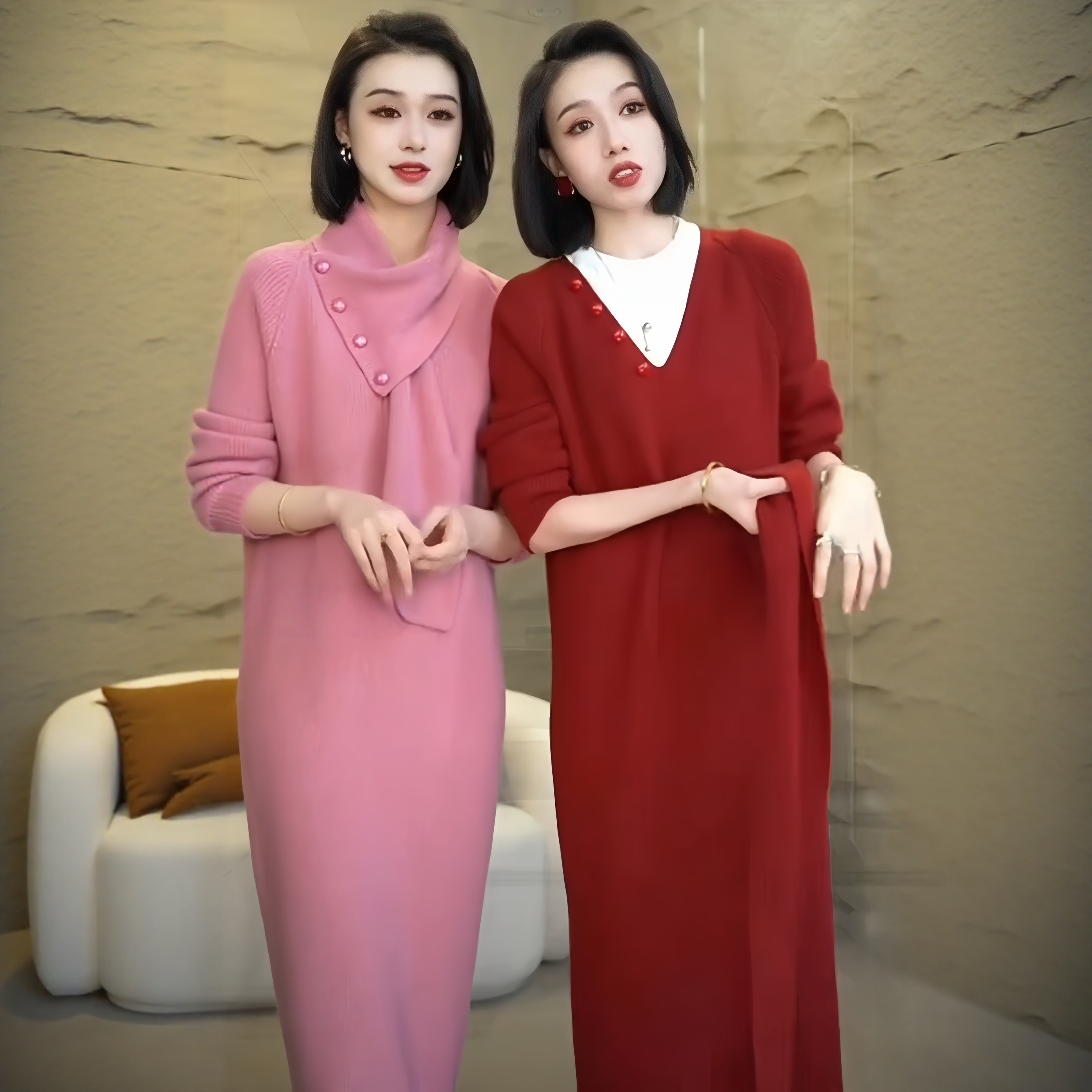 冬季女2025年新款加厚保暖针织连衣裙宽松遮肚设计感小众风打底裙