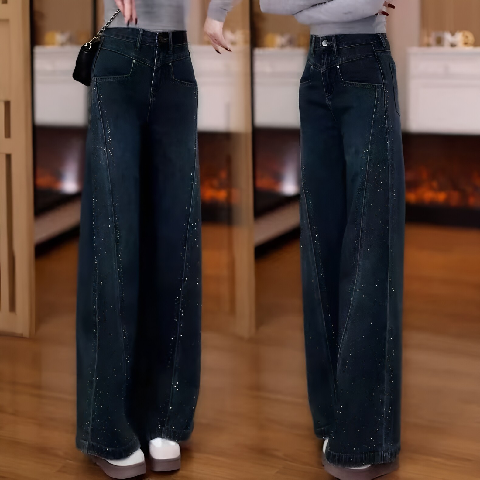 秋季拖地显瘦百搭牛仔阔腿裤女