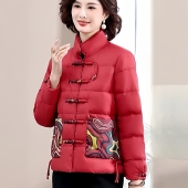 复古文艺短款 保暖外套 盘扣民族风妈妈装 轻薄羽绒棉服女新款 新中式