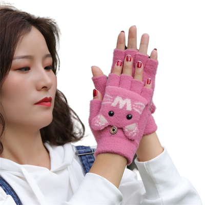 秋冬手套毛线半指女士儿童