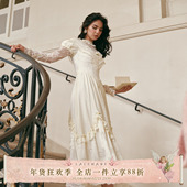 LaceMade 宫廷风重工假两件蕾丝纯白连衣裙女秋 法式 郁金香 告白