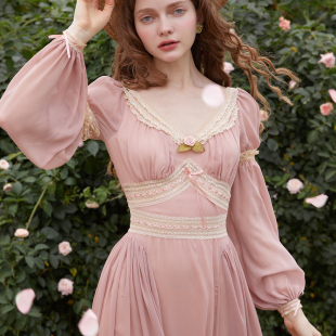 LaceMade 法式 复古浪漫两穿可拆卸防晒袖 少女蕾丝连衣裙 夏日长诗