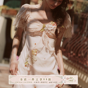LaceMade 落樱橙花 法式温柔仙女裙长款雪纺轻盈连衣裙女夏季通勤