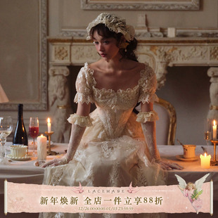 复古宫廷重工收藏蕾丝鱼骨连衣裙轻婚纱礼服 法式 LaceMade 花烛泪