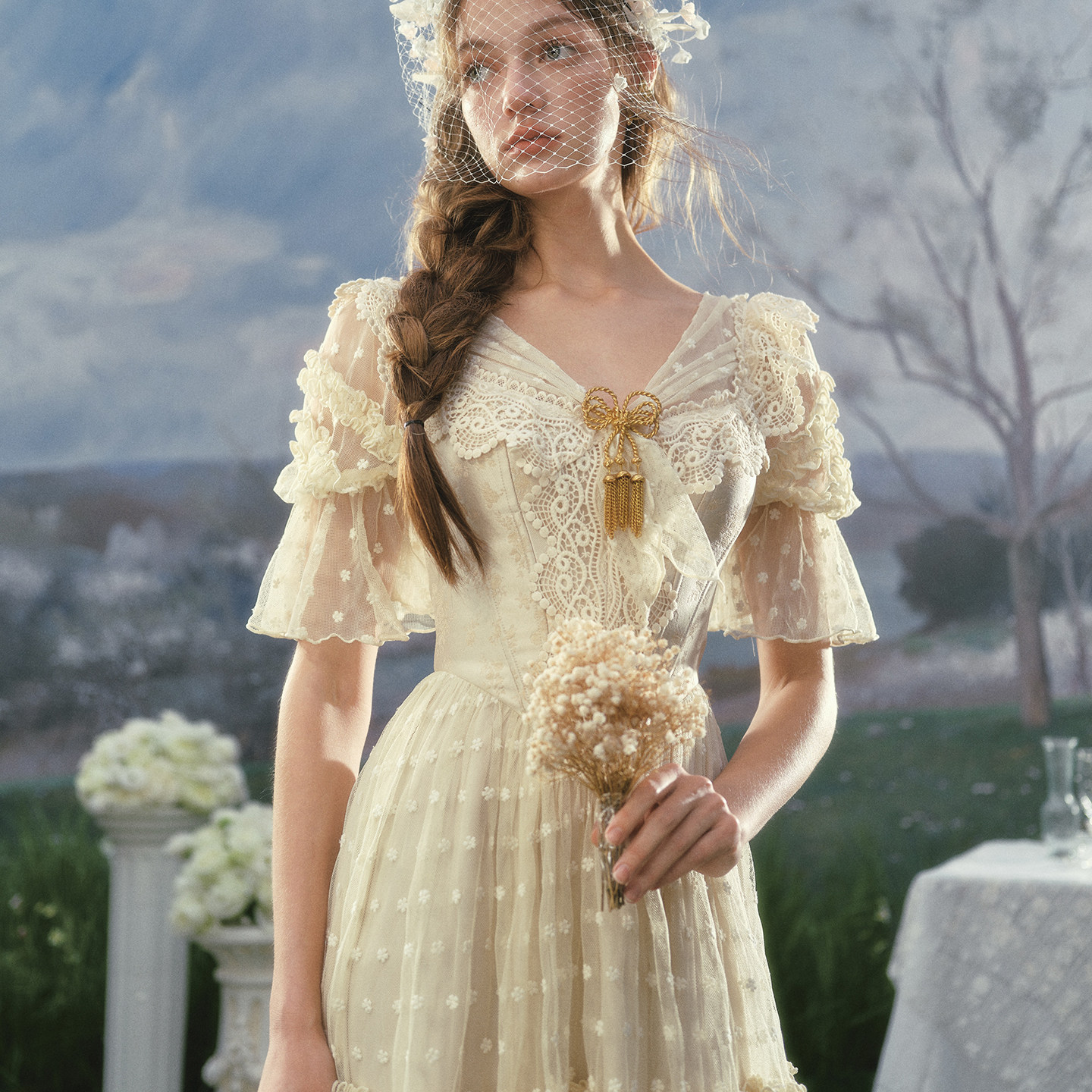 LaceMade 鎏金请柬 法式复古维多利亚礼服蕾丝鱼骨生日连衣裙女