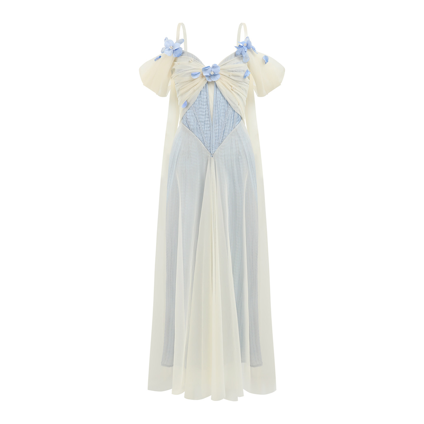 thumbnail for LaceMade Blue Kite French Heavy Industry, Romantic Mesh Fairy Dress, Elegant Fishbone Dress, Blue Long Style