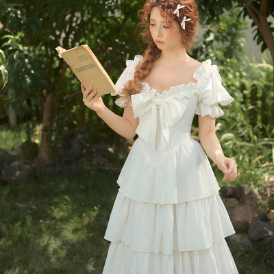 仙气多层蛋糕裙荃棉纯白色连衣裙
