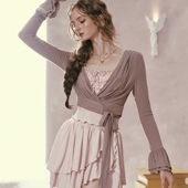 吊带半裙套装 LaceMade 少女针织弹力运动三件套开衫 法式 粉雾芭蕾