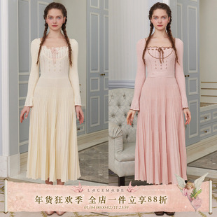 LaceMade 弥仙三重奏 法式重工针织修身大摆打底内搭长款连衣裙冬