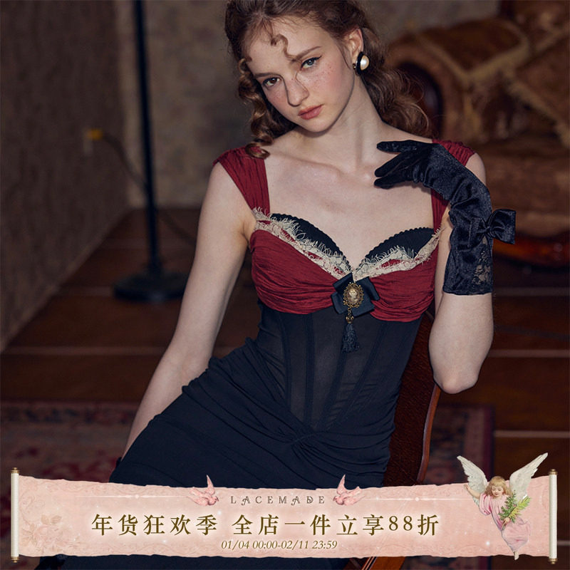 LaceMade 摇晃的红酒杯 法式复古风鱼尾缎面设计鱼骨连衣裙礼服裙,女装/女士精品,连衣裙,淘宝优惠券,粉丝福利购,淘宝优惠卷