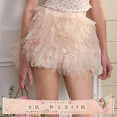 甜美短裙少女感花朵半身裙网纱蓬蓬裙夏女 法式 LaceMade 羽翼芭蕾