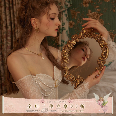 LaceMade 洛斯羽翼 设计感重工复古法式蕾丝珍珠宫廷鱼骨连衣裙