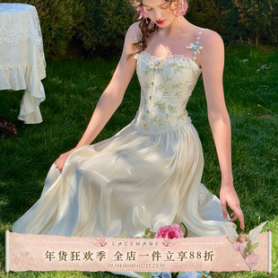 LaceMade 春田花花 法式甜美田园风蕾丝刺绣鱼骨掐腰吊带胸衣女夏