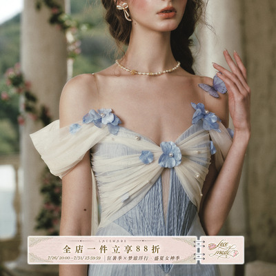 LaceMade法式仙女珍珠鱼骨连衣裙