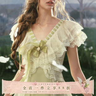 LaceMade 春日踏青 法式田园设计感仙女裙蕾丝绿色公主裙连衣裙女