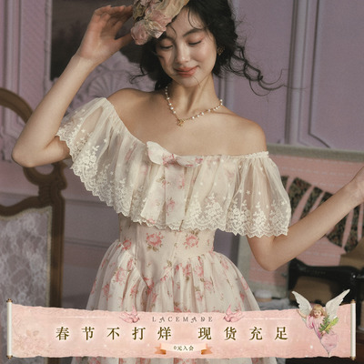 LaceMade 小茜茜公主 法式甜美公主裙粉色短款鱼骨连衣裙小个子女